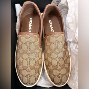 Coach Tan and Brown Slip-On Sneakers